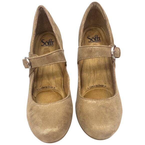 Sofft Miranda Mary Jane Pumps Heels Gold Suede Women's Size 8 - Picture 3 of 6